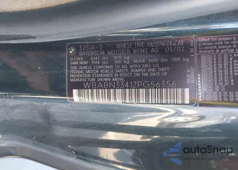 2002 BMW 325Ci from USA, damaged, VIN WBABN33412PG56356